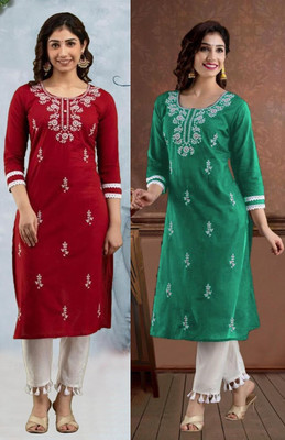 vikshi Women Chikan Embroidery Straight Kurta(Multicolor)