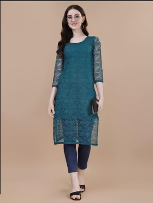 Shree Guru Fashion Mart Women Self Design Flared Kurta(Dark Blue)
