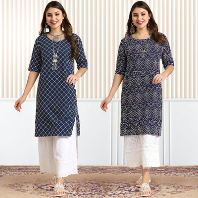 EthnicBasket Women Printed A-line Kurta(Dark Blue)