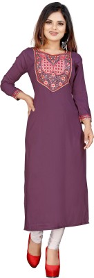 Manidhar Women Embroidered Straight Kurta(Purple)