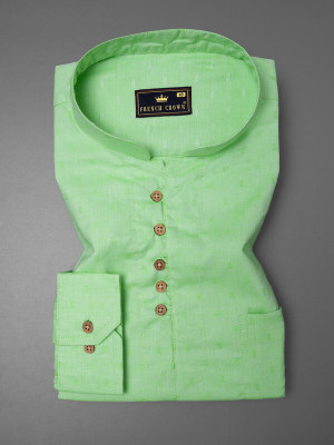 french crown Men Solid Straight Kurta(Light Green)