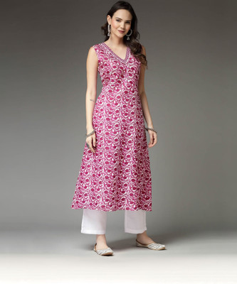 Stylum Women Floral Print A-line Kurta(Purple)