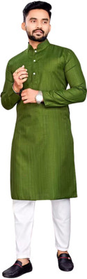 RSR TRADERS Men Solid A-line Kurta(Dark Green)