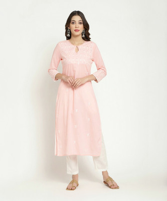 SAVI Women Embroidered A-line Kurta(Pink)