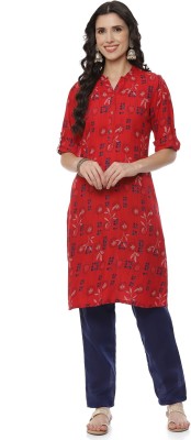 RANGRITI Women Printed Straight Kurta(Red)