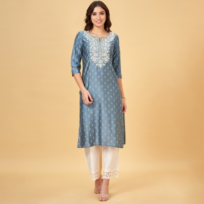 Rangmanch by Pantaloons Women Printed Straight Kurta(Blue)