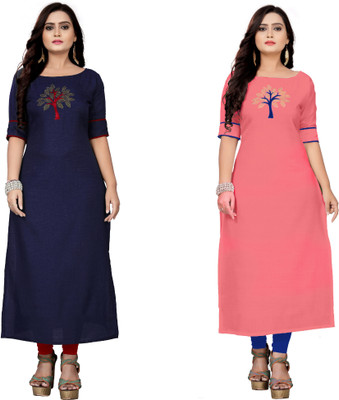 zoentik enterprise Women Patchwork A-line Kurta(Dark Blue)