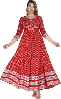 VENUSY Women Self Design Anarkali Kurta(Red)