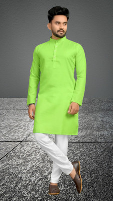 Biswas Trend Men Solid Straight Kurta(Light Green)