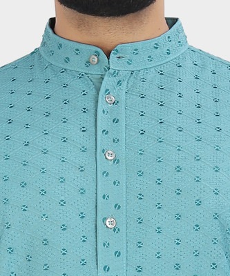 VeBNoR Men Self Design Straight Kurta(Light Blue)