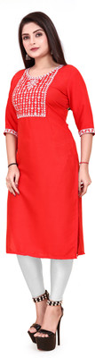 TITHIGARMENTS Women Embroidered A-line Kurta(Red)