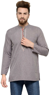 Arch Element Men Printed Straight Kurta(Grey)