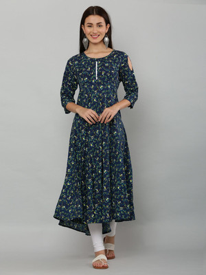 EZIS FASHION Women Floral Print Anarkali Kurta(Blue)