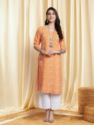 EthnicBasket Women Printed Straight Kurta(Orange)