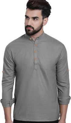 Yugnik Men Solid Straight Kurta(Grey)