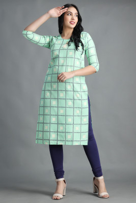 Filiate Women Block Print A-line Kurta(Light Green)