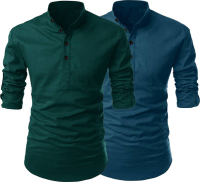 SWAMOTIFASHION Men Solid Straight Kurta(Green, Dark Green)