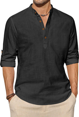 ZOMBOM Men Solid, Self Design Straight Kurta(Black)