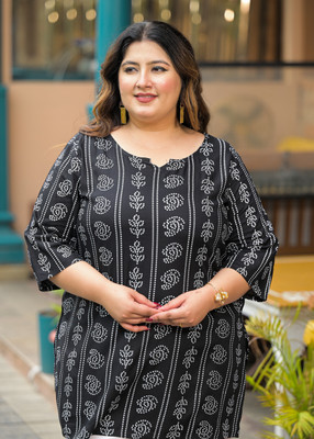 RopaDeModa Women Printed Straight Kurta(Black)