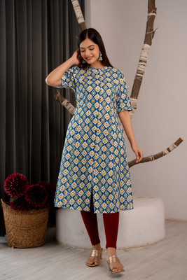 Trivedi EXIM Women Geometric Print A-line Kurta(Blue)