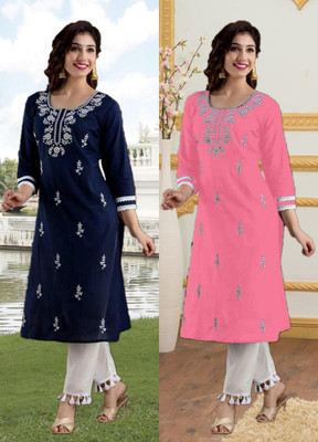 SISTO Women Embroidered Straight Kurta(Multicolor)