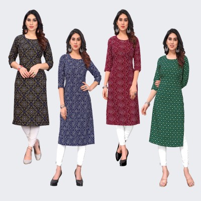 Gitanjali Trend Women Printed Straight Kurta(Dark Blue, Dark Green, Maroon, Black)