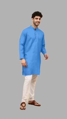 VINAARI Men Solid A-line Kurta(Blue)