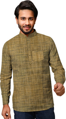 RA Collection Men Woven Design Straight Kurta(Orange)