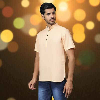 FireFish Men Solid A-line Kurta(Orange)
