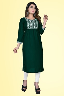 Haya Women Embroidered Straight Kurta(Green)