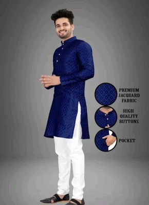 VJ Enterprise Men Solid Straight Kurta(Dark Blue)