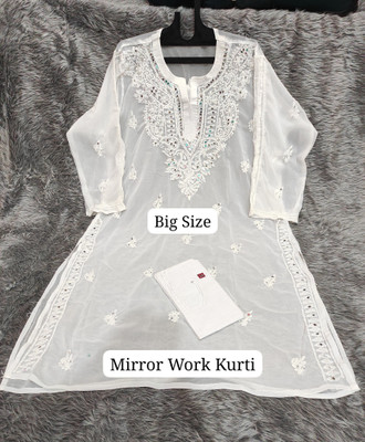 Neelam Chikan Women Embroidered Straight Kurta(White)