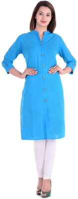 HouseOfCommon Women Printed Straight Kurta(Light Blue)