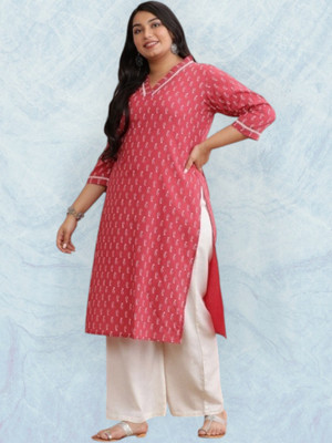PRAYAARI FASHIONS Women Self Design Straight Kurta(Pink)