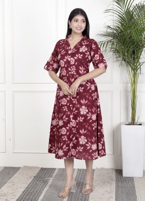 Gora Laxmi Women Floral Print A-line Kurta(Red)