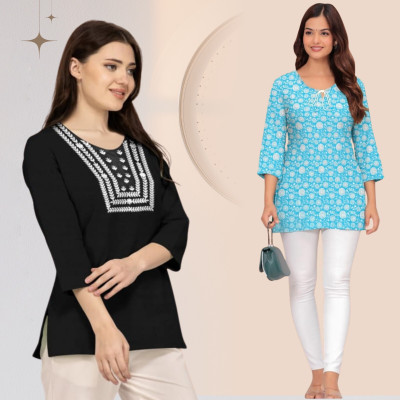 ssf Women Chikan Embroidery A-line Kurta(Black, Blue)