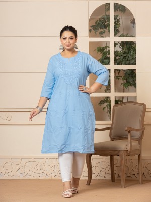 Yufta Women Embroidered Straight Kurta(Blue)