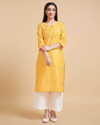 BESHASTUDIO Women Printed A-line Kurta(Yellow)