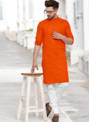 Krisha trend Men Solid Straight Kurta(Orange)