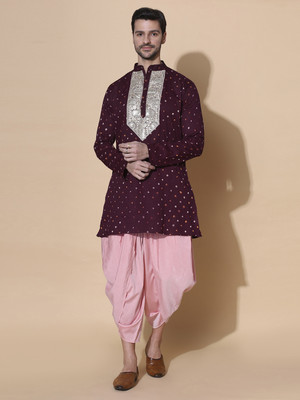 Moshi Men Embroidered Straight Kurta(Purple)