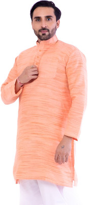 Aaryavar Men Self Design Straight Kurta(Orange)