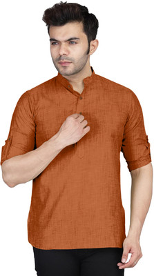 ZIRPIX Men Solid Straight Kurta(Brown)
