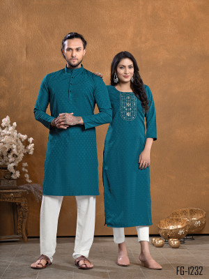 Harekrishna creation Men Embroidered, Striped A-line Kurta(Blue)