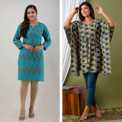 SHYAM SHIVAM CREATIONS Women Floral Print A-line Kurta(Blue)