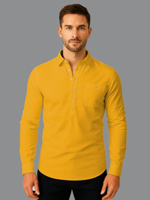 indirae Men Solid A-line Kurta(Yellow)