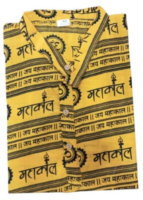 PoojaPrints Men Printed Straight Kurta(Yellow)