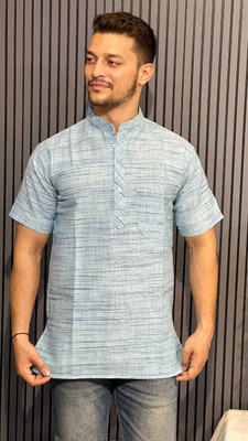 rj collection Men Self Design Straight Kurta(Light Blue)