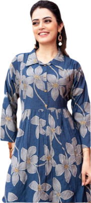 jit Women Printed Straight Kurta(Blue)
