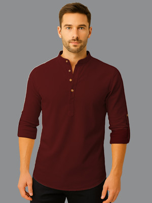 DaReal Men Solid Straight Kurta(Maroon)