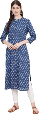 Classy Plus Women Printed A-line Kurta(Dark Blue, White)